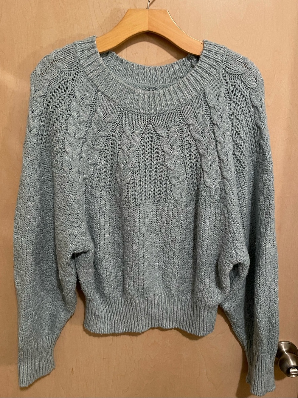 American Eagle Light Blue Cable Knit Crewneck Sweater